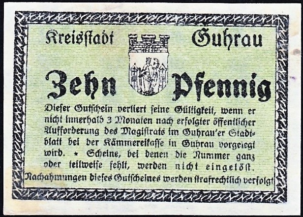 Rewers notgelda 10 fenigów 1918 magistratu w Górze