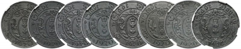 Różnorodność monet 10 fenigów 1920 Gdańsk
