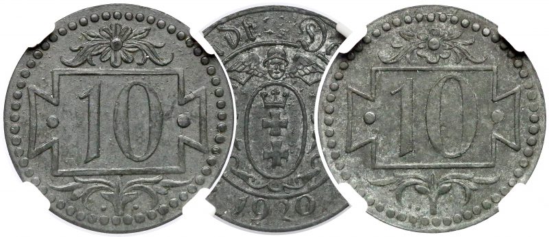 Wspólny awers 10 fenigów 1920 Gdańsk
