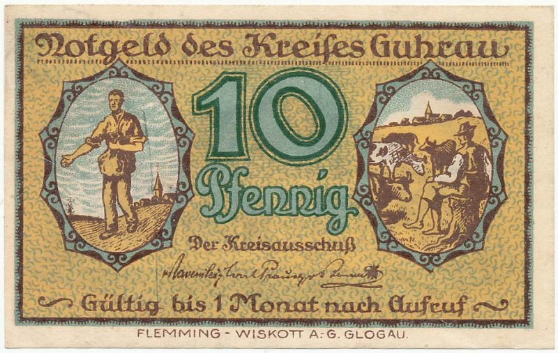 Awers notgelda 10 fenigów 1920 powiatu Góry bez oznaczenia serii i numeru
