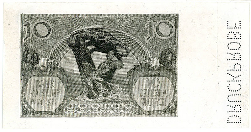 Fotokopia rewersu banknotu 10 złotych 1940