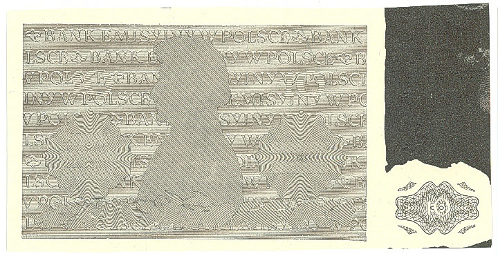 Czarnodruk poddruku rewersu druku próbnego banknotu 10 złotych 1941