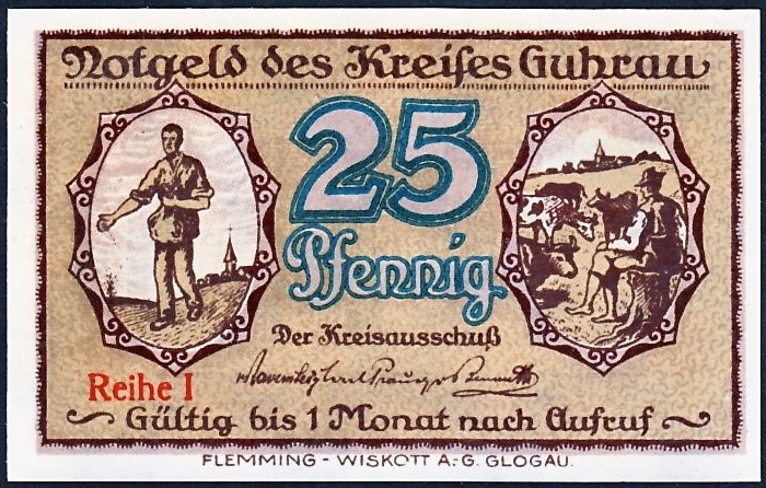 Notgelda 25 fenigów 1920 powiatu Góry z oznaczeniem serii bez numeru