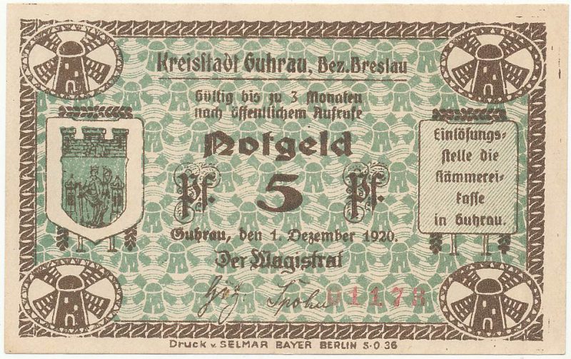 Notgeld 5 fenigów 1920 magistratu w Górze