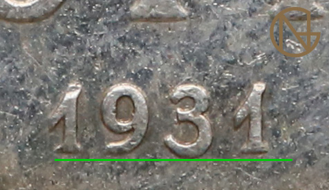Ułożenie cyfr w dacie 5 złotych 1931 Nike
