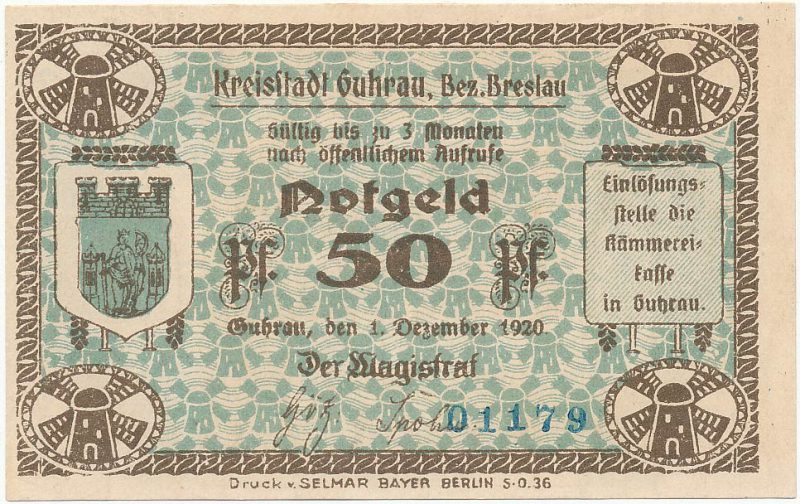 Notgeld 50 fenigów 1920 magistratu w Górze