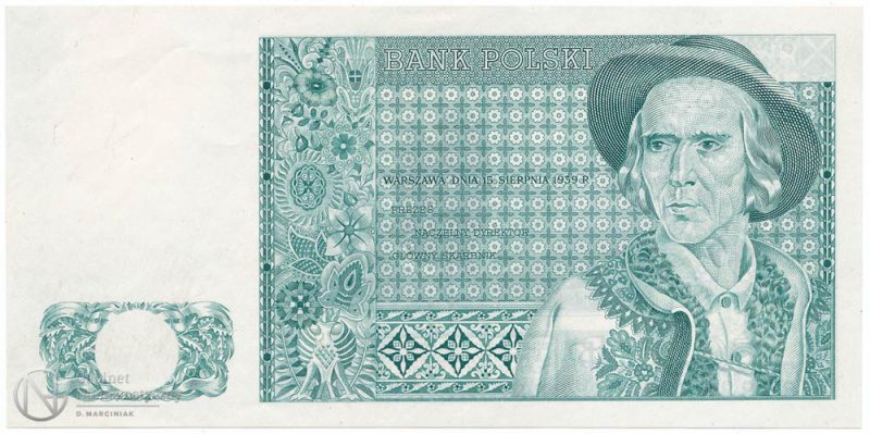 Awers banknotu 50 złotych 1939 w odmiennej kolorystyce i odmienny graficznie