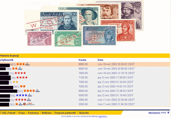 Zrzut ekranu z archiwalnej aukcji banknotów emigracyjnych część 3