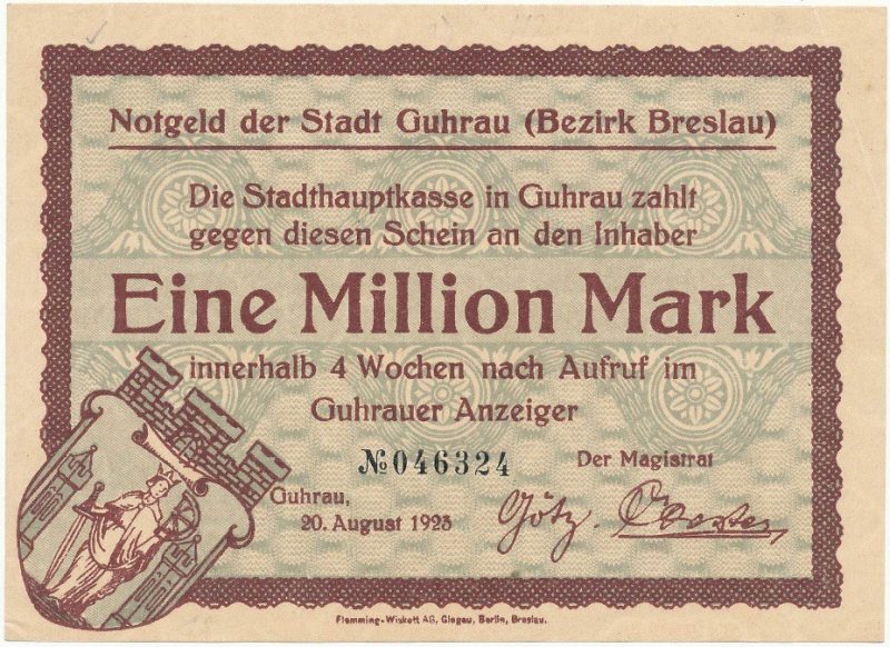 Notgeld 1 milion marek 1923 magistratu w Górze