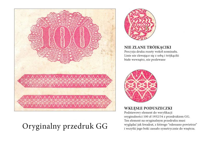 Oryginalny przedruk okupacyjny na banknocie 100 złotych 1932/34