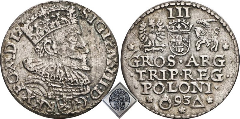 Trojak Malbork 1593 z błędem w S imieniu króla