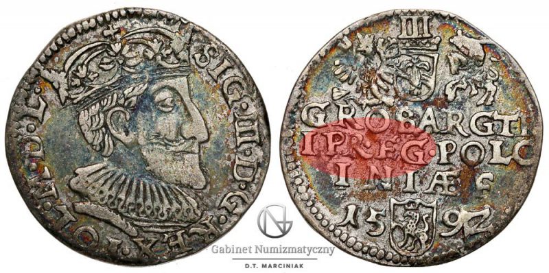 Trojak Olkusz 1592 Zygmunt III Waza z błędem TRIPR • EG