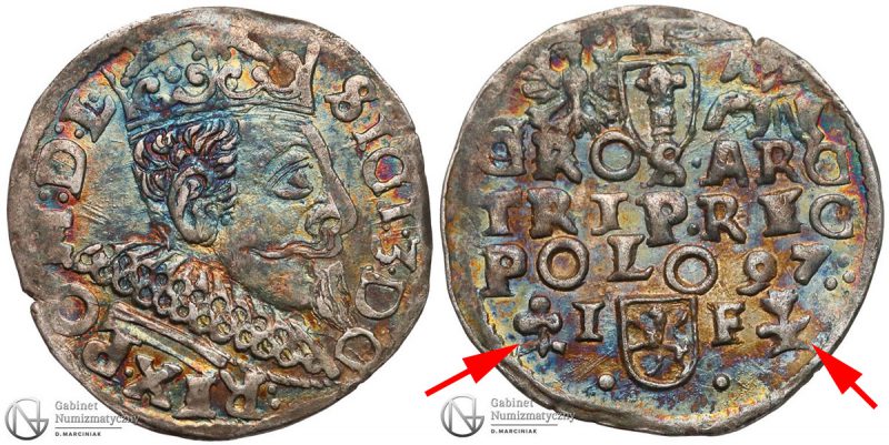 Trojak Wschowa 1597 Zygmunt III Waza z pomylonymi znakami mincerskimi